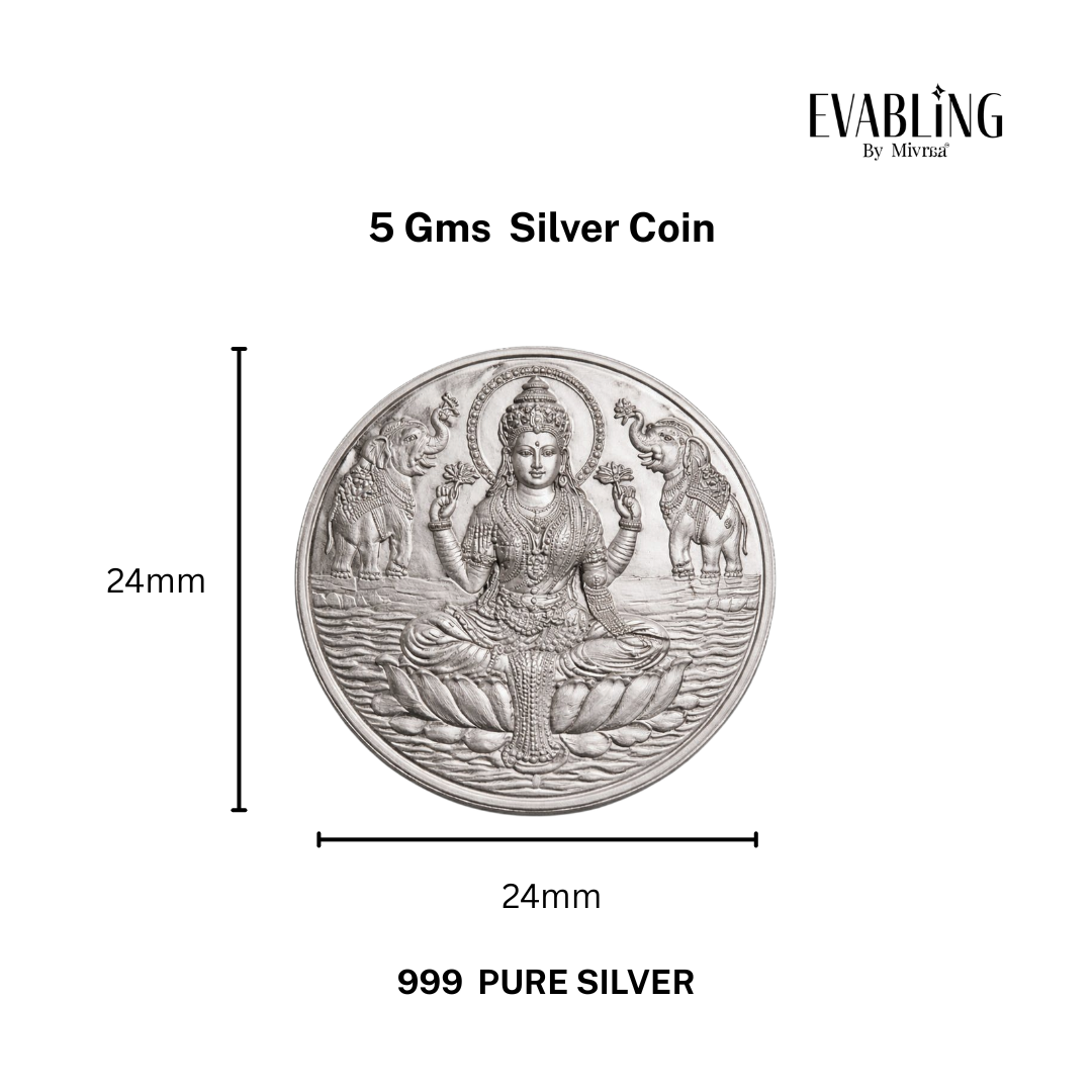 5gm Lakshmi 999 pure silver coin with diameter size measurement