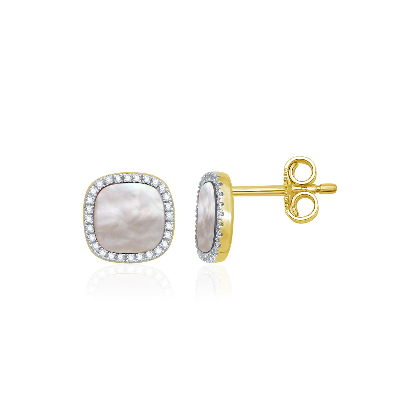 Cushion Mother of Pearl Diamond Stud Earrings