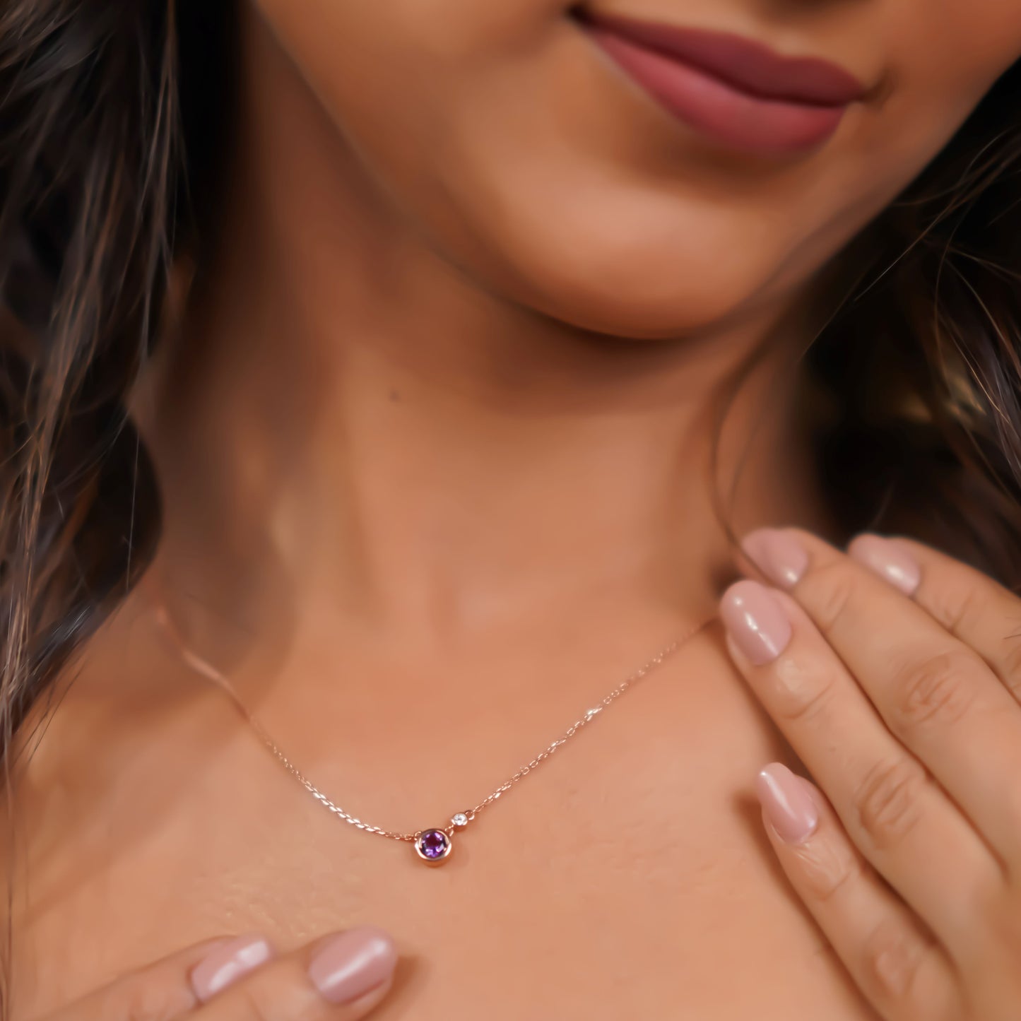 Customizable Tiny Droplet Amethyst Necklace