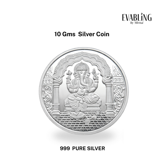 10gm Ganesha 999 pure silver coin front view with detailed idol design