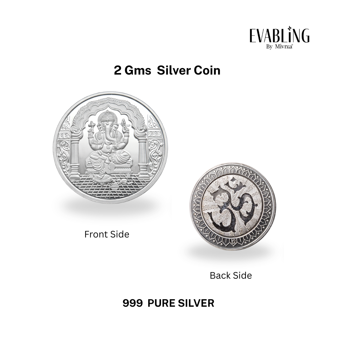 2gm Ganesha silver coin showing front and back side in 999 pure silver