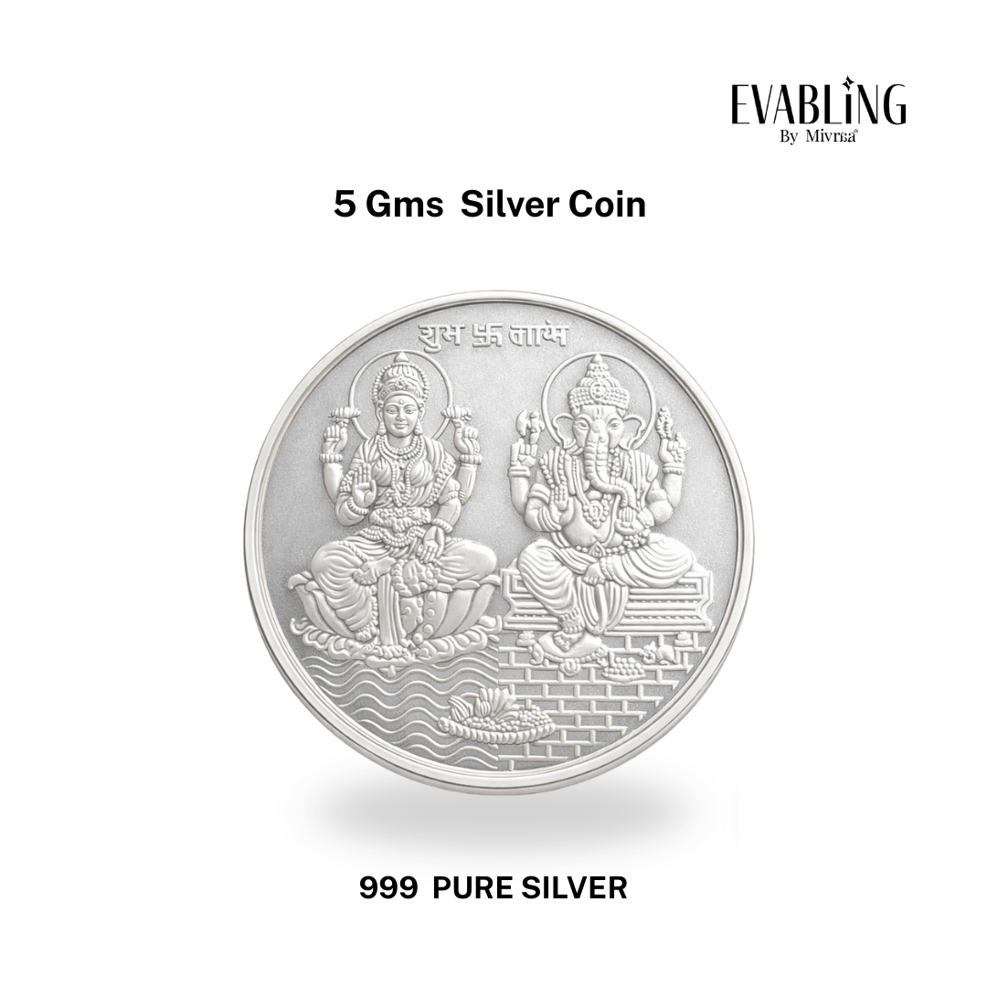 5gm Lakshmi Ganesh 999 pure silver coin front view with detailed deity design