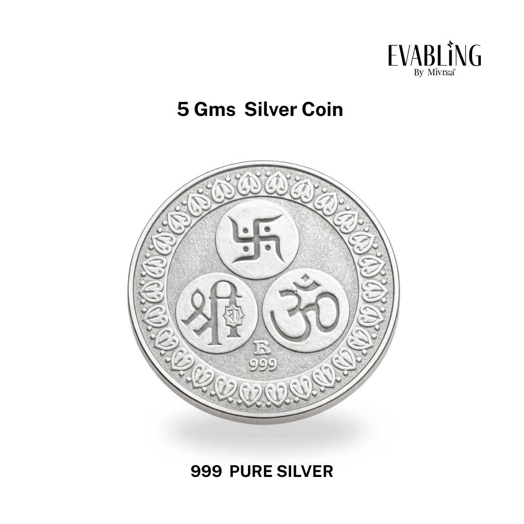 5gm 999 pure silver coin back side with Om Shree and Swastik symbols