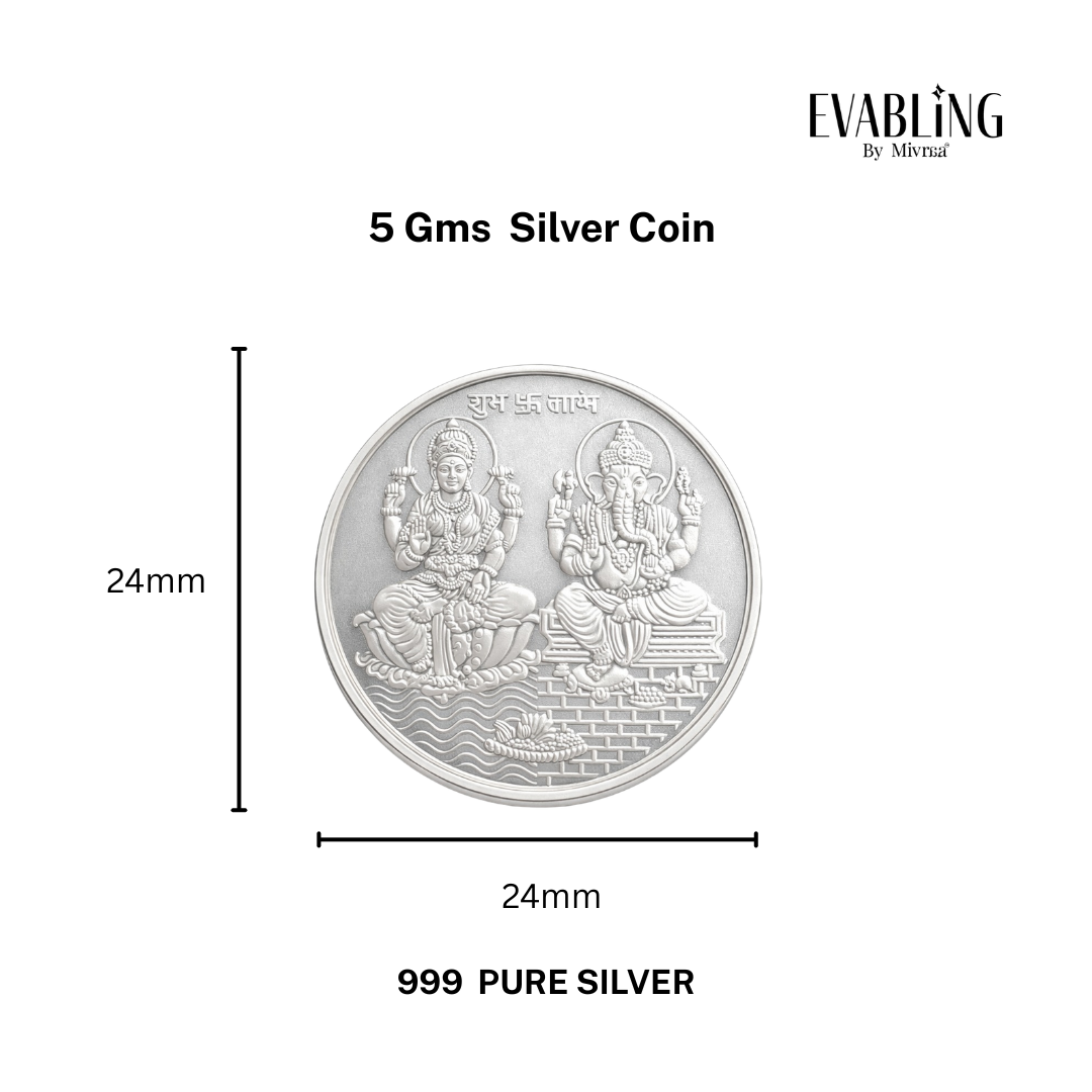 5gm Lakshmi Ganesh 999 pure silver coin with diameter size measurement