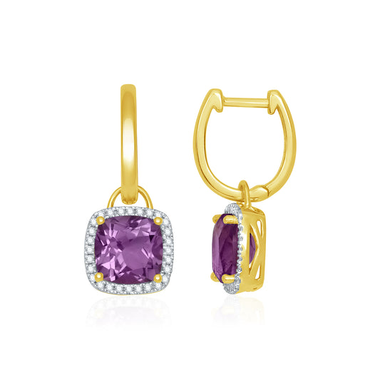 Amethyst Halo Drop Earrings