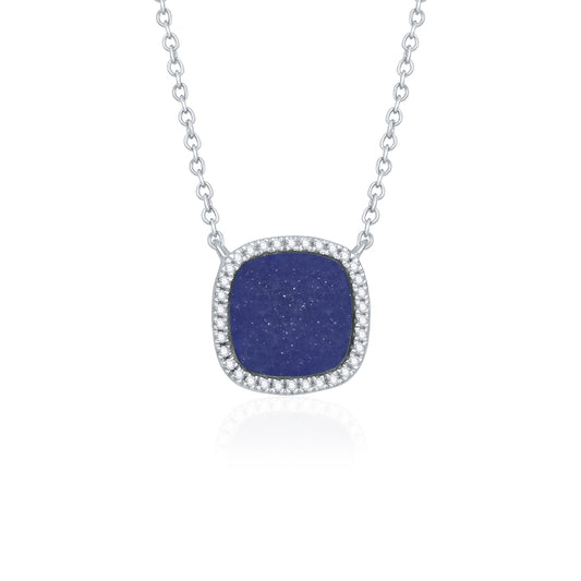Cushion Lapis Diamond Necklace