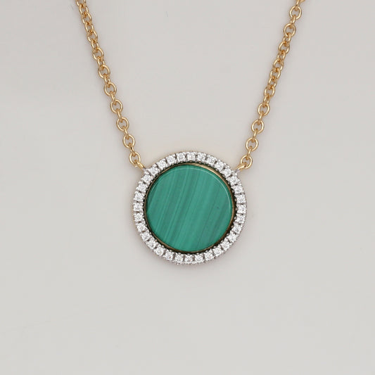Malachite Round Diamond Necklace