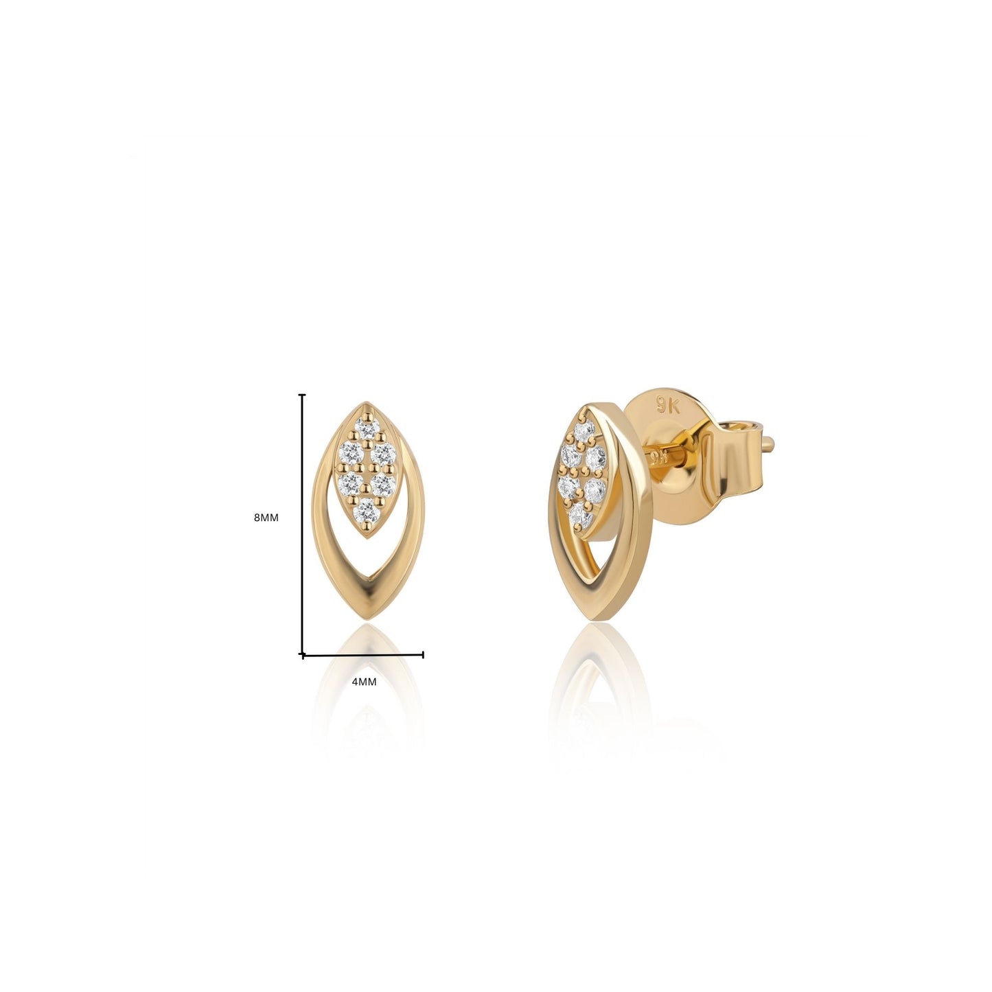Aira lab grown diamond earrings measurement guide in 9kt jewellery