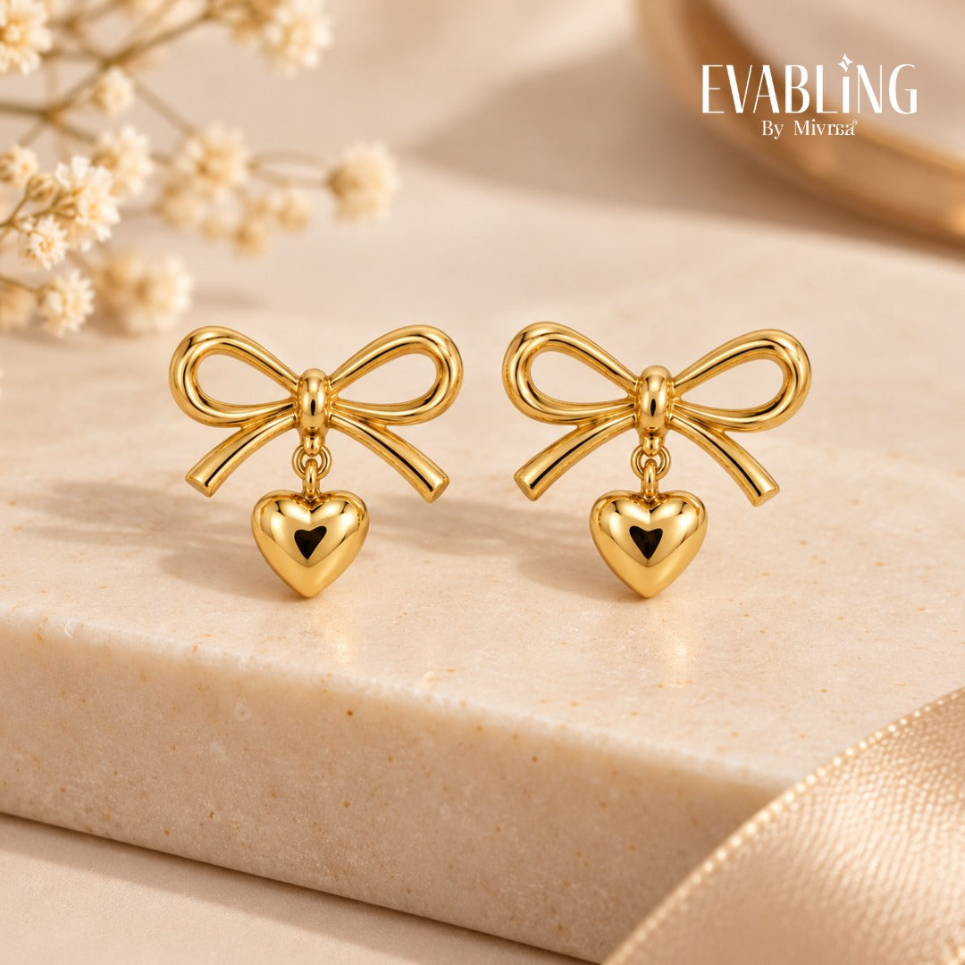 EVABLiNG by Mivraa - Bow Charm Heart Drop studs
