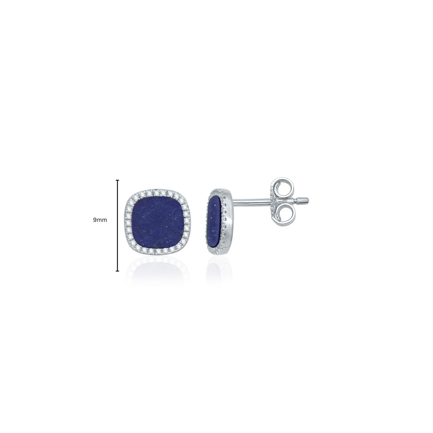 Cushion Lapis Diamond Stud Earrings