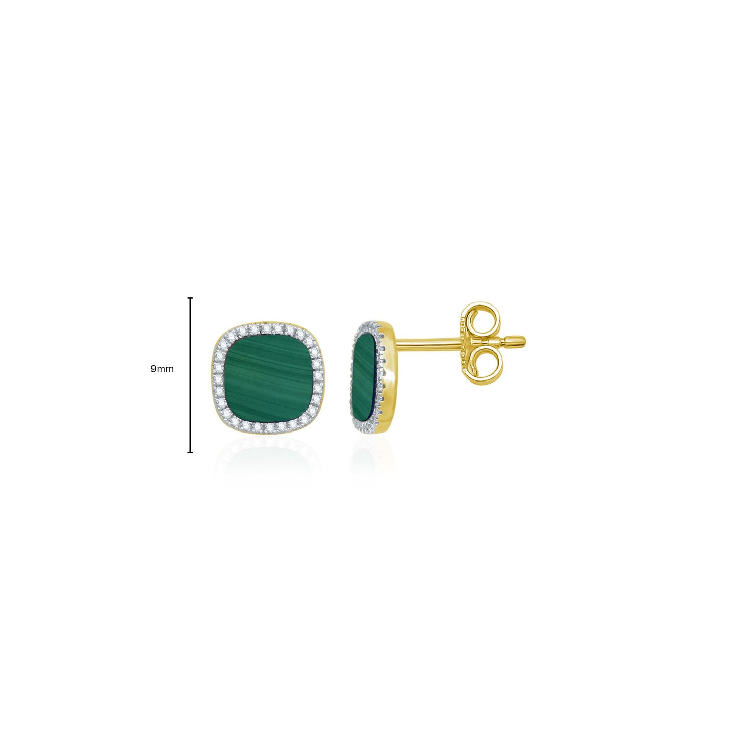 Cushion Malachite Diamond Stud Earrings