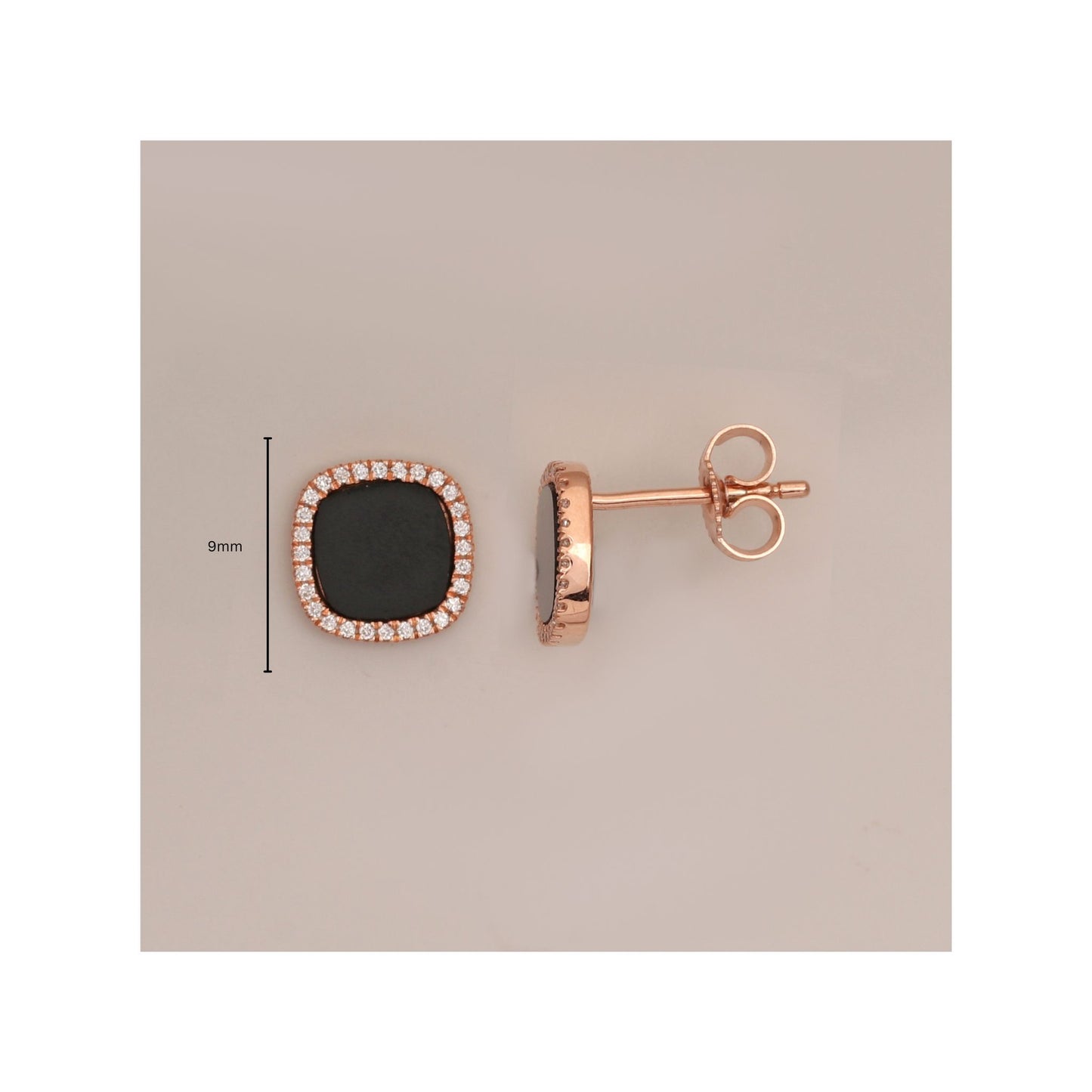 Cushion Onyx Diamond Stud Earrings