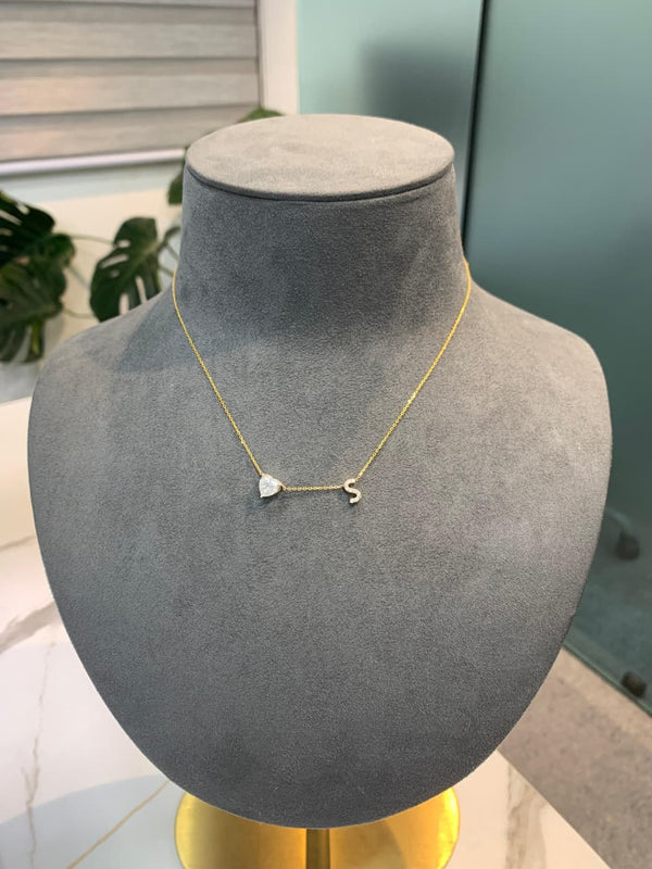 Final personalised alphabet and moissanite necklace customised by Mivraa