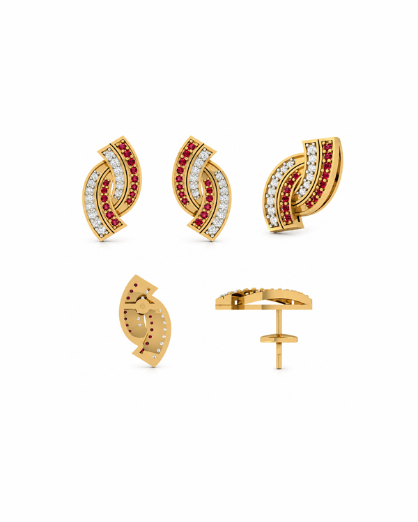 CAD design of ethnic ruby diamond earrings customised by Mivraa