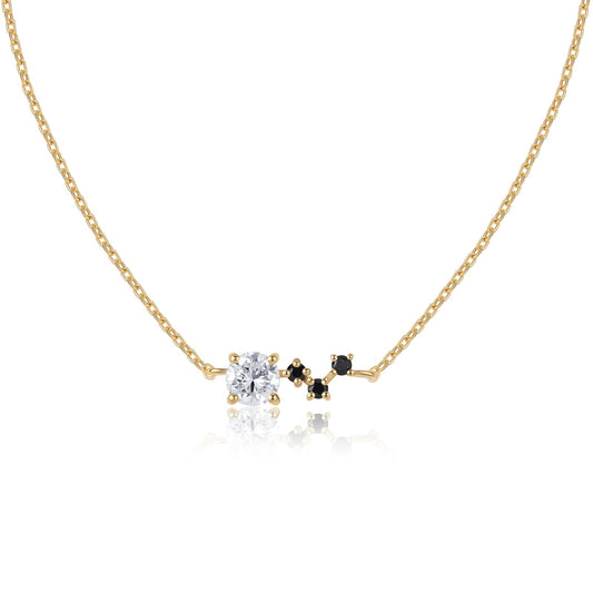Close up of lab grown raya diamond chain pendant in 9KT gold delicate diamond necklace design