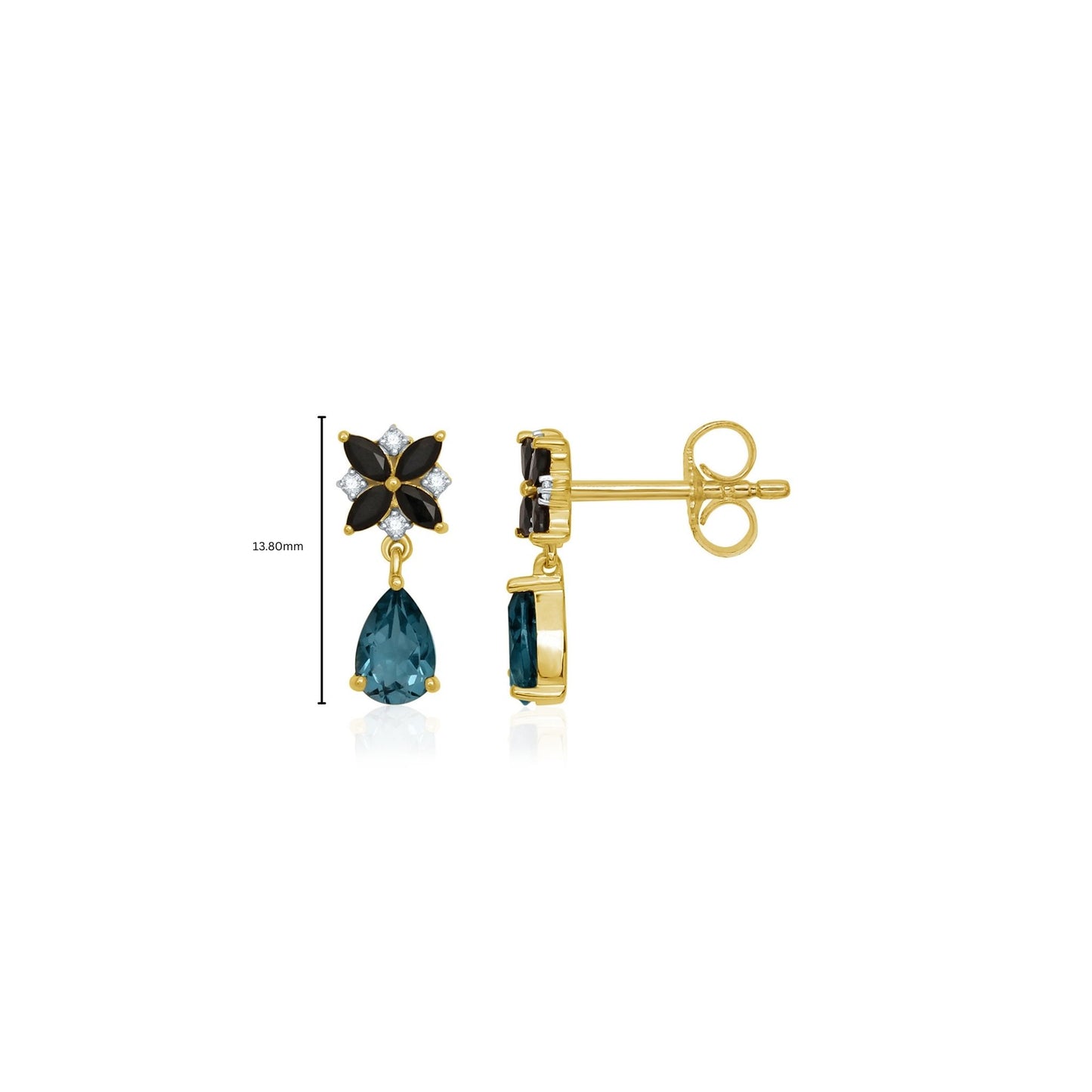 The Midnight Aura Collection -Mystic Black Onyx & Blue topaz Floral Earring