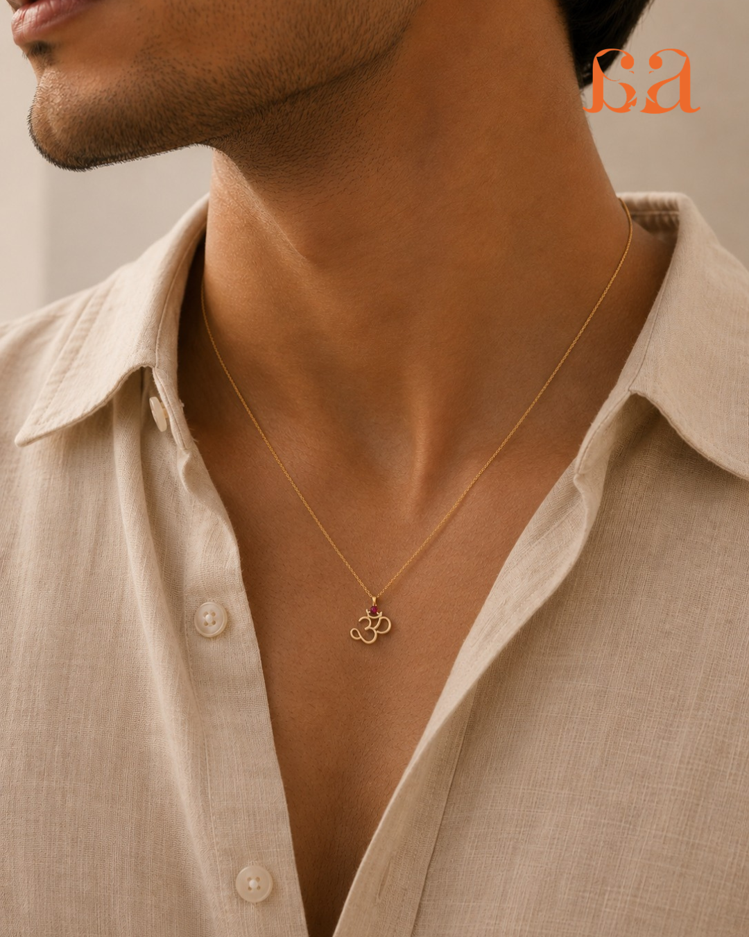 Man wearing Om 9KT Gold Rakhi pendant on chain