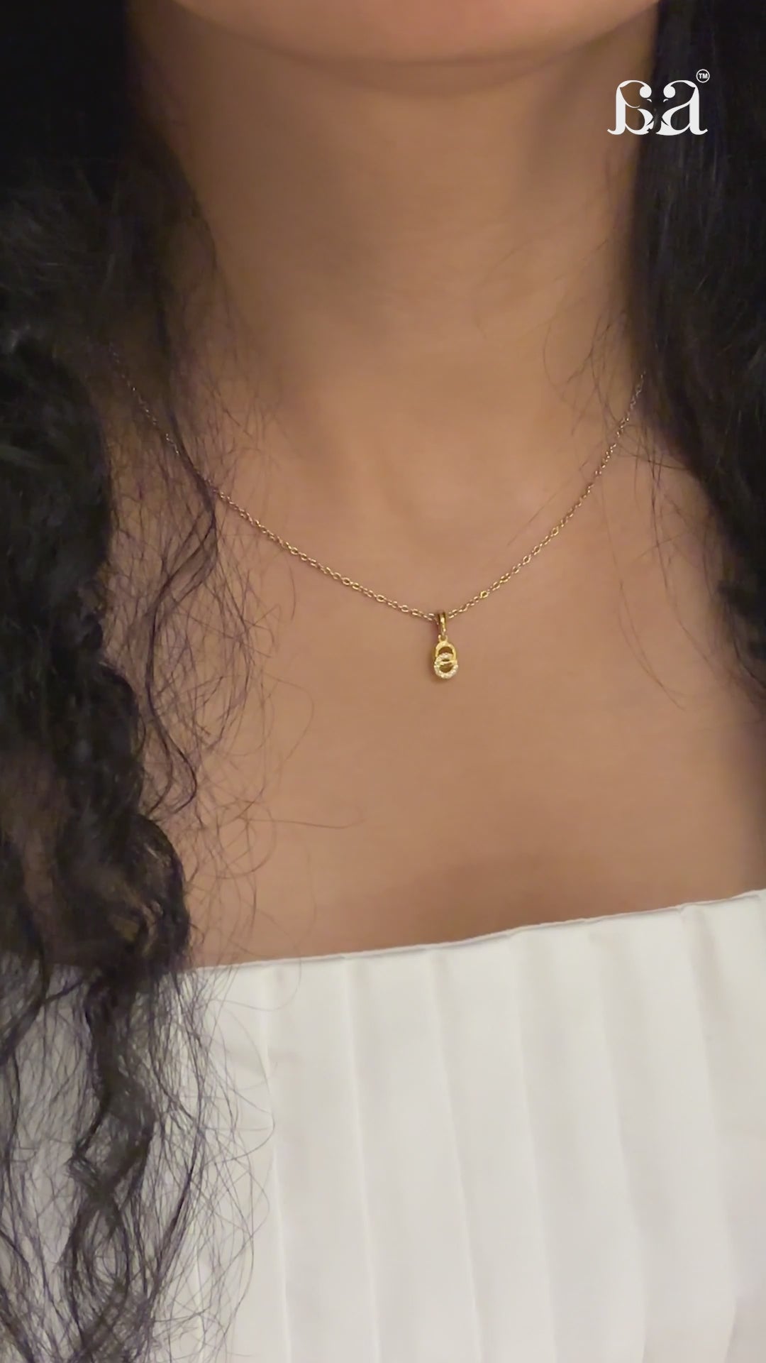Dia simple diamond pendant in lab grown diamond jewellery styled on model
