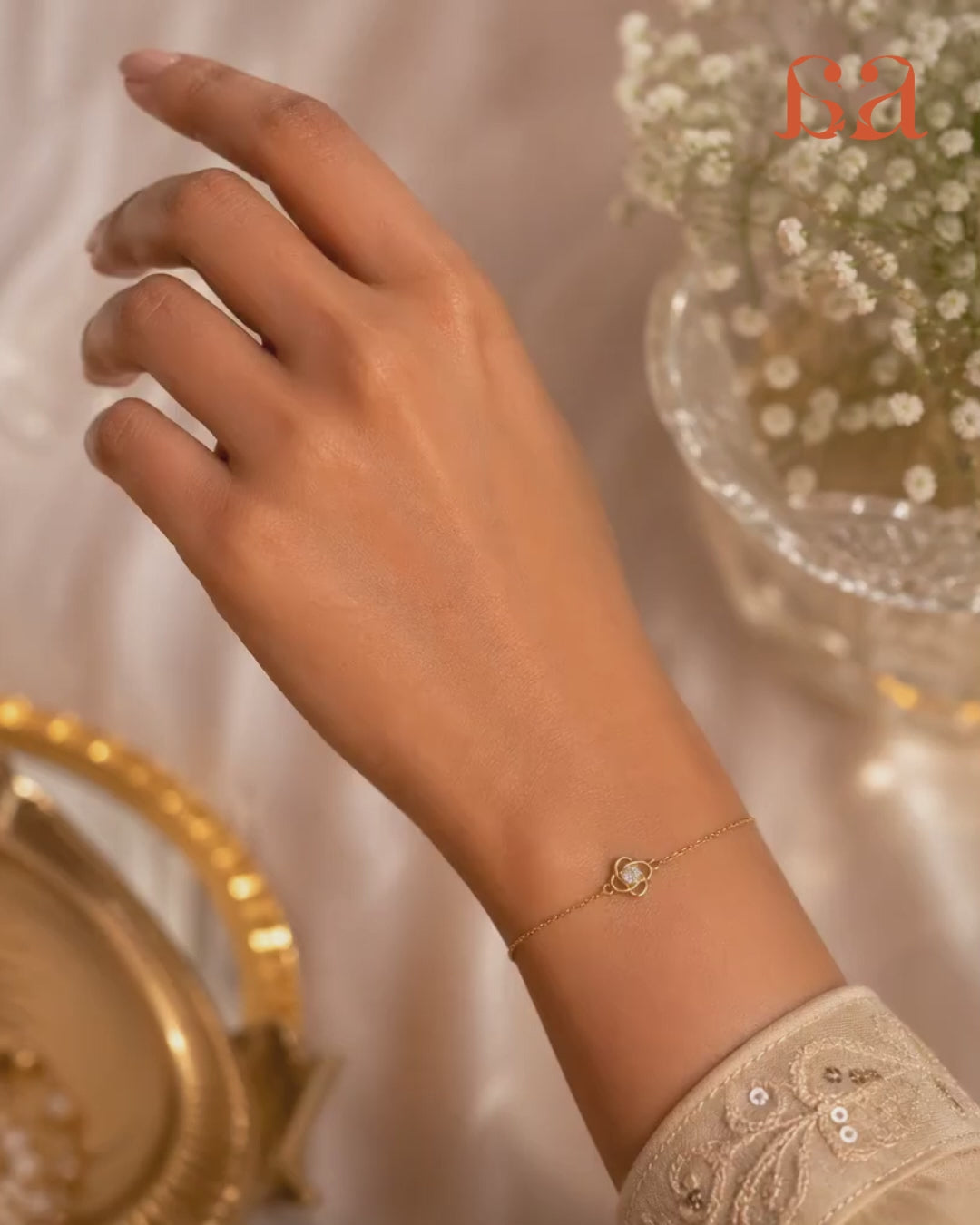 Gold diamond bracelet in 9KT gold video showing Gia bracelet sparkle and design